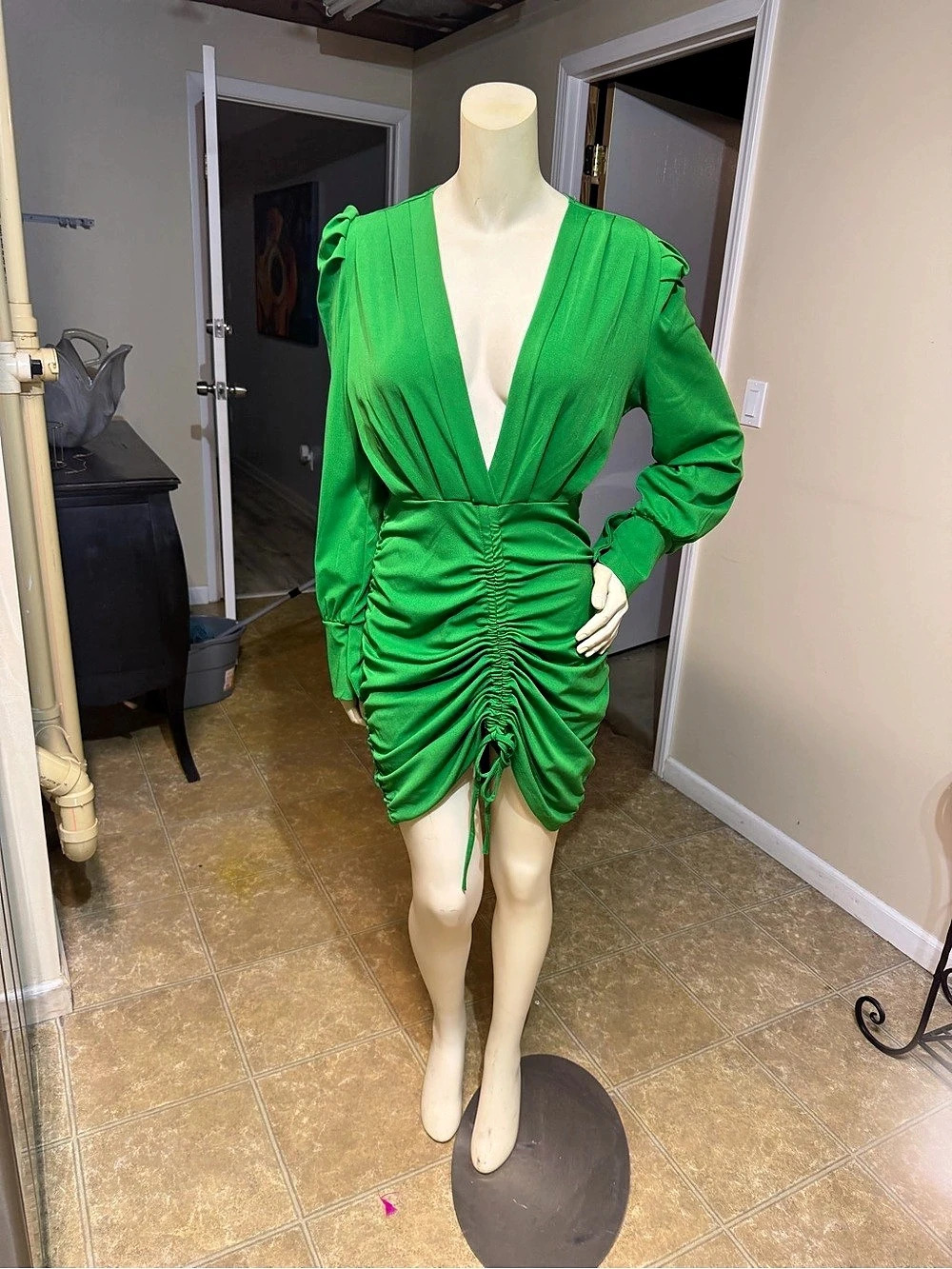 Ruched Mini Dress in Green